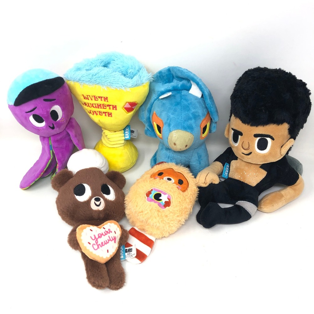 BarkBox Dog Toy Bundle Lot 6 PC Plush Squeaky Crinkle Jurassic Park Dinosaur